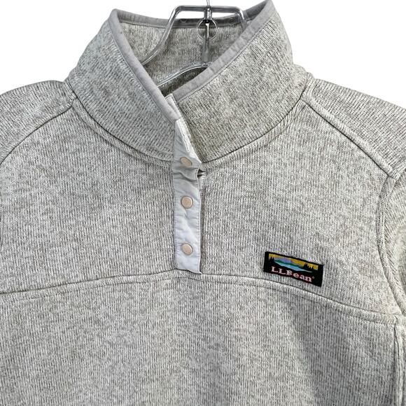 LL Bean Sweater Womens M Beige Pullover 1/4 Snap Logo Pockets Rugged Heritage - Picture 3 of 14